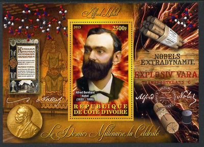 Ivory Coast 2013 Celebrities of the last Millennium - Alfred Nobel perf deluxe sheet containing one rectangular value unmounted mint