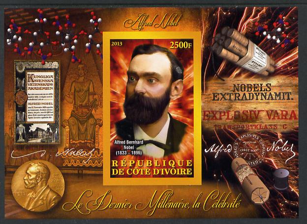 Ivory Coast 2013 Celebrities of the last Millennium - Alfred Nobel imperf deluxe sheet containing one rectangular value unmounted mint