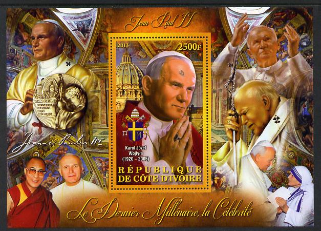 Ivory Coast 2013 Celebrities of the last Millennium - Pope John Paul II perf deluxe sheet containing one rectangular value unmounted mint