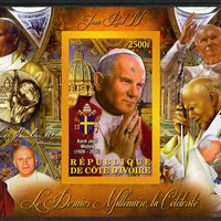 Ivory Coast 2013 Celebrities of the last Millennium - Pope John Paul II imperf deluxe sheet containing one rectangular value unmounted mint
