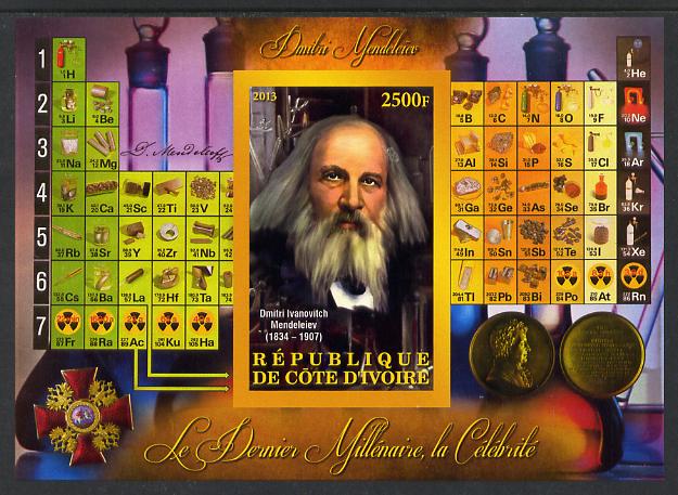 Ivory Coast 2013 Celebrities of the last Millennium - Dmitri Mendeleiev (chemist) imperf deluxe sheet containing one rectangular value unmounted mint