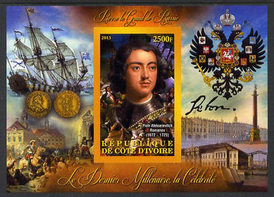 Ivory Coast 2013 Celebrities of the last Millennium - Pyotr Alexeyevich Romanov (Peter the Great) imperf deluxe sheet containing one rectangular value unmounted mint
