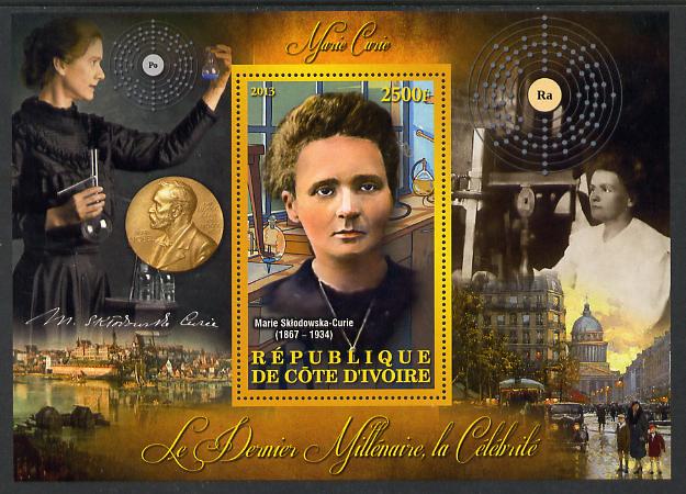 Ivory Coast 2013 Celebrities of the last Millennium - Marie Curie perf deluxe sheet containing one rectangular value unmounted mint