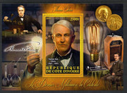 Ivory Coast 2013 Celebrities of the last Millennium - Thomas Edison perf deluxe sheet containing one rectangular value unmounted mint