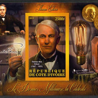 Ivory Coast 2013 Celebrities of the last Millennium - Thomas Edison imperf deluxe sheet containing one rectangular value unmounted mint