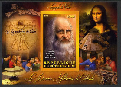 Ivory Coast 2013 Celebrities of the last Millennium - Leonardo da Vinci imperf deluxe sheet containing one rectangular value unmounted mint