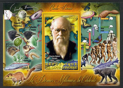Ivory Coast 2013 Celebrities of the last Millennium - Charles Darwin perf deluxe sheet containing one rectangular value unmounted mint