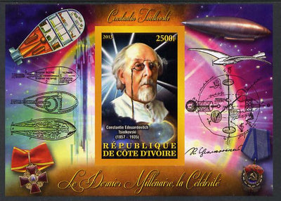 Ivory Coast 2013 Celebrities of the last Millennium - Konstantin Tsiolkovsky (rocket engineer) imperf deluxe sheet containing one rectangular value unmounted mint