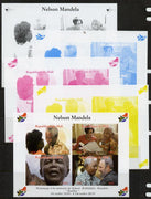 Mali 2013 Nelson Mandela #3 sheetlet containing four values - the set of 5 imperf progressive colour proofs comprising the 4 basic colours plus all 4-colour composite unmounted mint with Map shaped Flag of South Africa in border