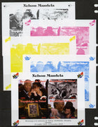 Chad 2013 Nelson Mandela #1 sheetlet containing four values - the set of 5 imperf progressive colour proofs comprising the 4 basic colours plus all 4-colour composite unmounted mint. with Map shaped Flag of South Africa in border