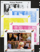 Chad 2013 Nelson Mandela #3 sheetlet containing four values - the set of 5 imperf progressive colour proofs comprising the 4 basic colours plus all 4-colour composite unmounted mint. with Map shaped Flag of South Africa in border