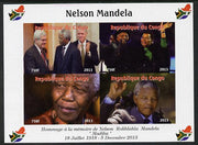 Congo 2013 Nelson Mandela #3 imperf sheetlet containing four values unmounted mint. Note this item is privately produced and is offered purely on its thematic appeal with Map shaped Flag of South Africa in border