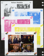 Congo 2013 Nelson Mandela #3 sheetlet containing four values - the set of 5 imperf progressive colour proofs comprising the 4 basic colours plus all 4-colour composite unmounted mint with Map shaped Flag of South Africa in border