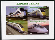 Congo 2013 Express Trains #2 imperf sheetlet containing four values unmounted mint. Note this item is privately produced and is offered purely on its thematic appeal