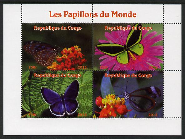 Congo 2013 Butterflies of the World #1 perf sheetlet containing four values unmounted mint. Note this item is privately produced and is offered purely on its thematic appeal