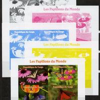Congo 2013 Butterflies of the World #2 sheetlet containing four values - the set of 5 imperf progressive colour proofs comprising the 4 basic colours plus all 4-colour composite unmounted mint