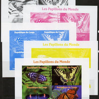 Congo 2013 Butterflies of the World #3 sheetlet containing four values - the set of 5 imperf progressive colour proofs comprising the 4 basic colours plus all 4-colour composite unmounted mint
