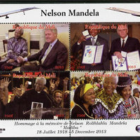 Mali 2013 Nelson Mandela #7 perf sheetlet containing four values unmounted mint. Note this item is privately produced and is offered purely on its thematic appeal with Concorde in border