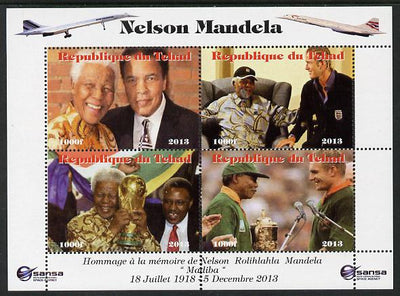 Chad 2013 Nelson Mandela #5 perf sheetlet containing four values unmounted mint. Note this item is privately produced and is offered purely on its thematic appeal. with Concorde in border