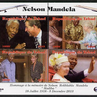 Chad 2013 Nelson Mandela #6 perf sheetlet containing four values unmounted mint. Note this item is privately produced and is offered purely on its thematic appeal. with Concorde in border