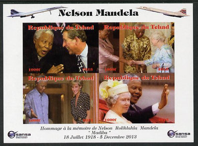 Chad 2013 Nelson Mandela #6 imperf sheetlet containing four values unmounted mint. Note this item is privately produced and is offered purely on its thematic appeal. with Concorde in border