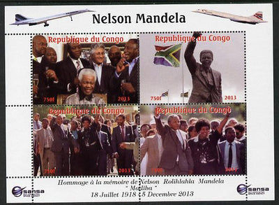 Congo 2013 Nelson Mandela #4 perf sheetlet containing four values,with Concorde in border unmounted mint. Note this item is privately produced and is offered purely on its thematic appeal.