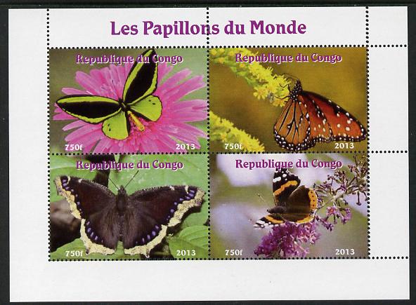 Congo 2013 Butterflies of the World #7 perf sheetlet containing four values unmounted mint. Note this item is privately produced and is offered purely on its thematic appeal