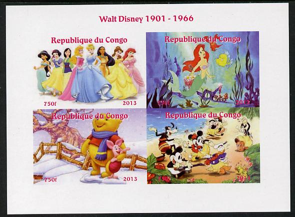 Congo 2013 Walt Disney Characters #2 imperf sheetlet containing four values unmounted mint. Note this item is privately produced and is offered purely on its thematic appeal