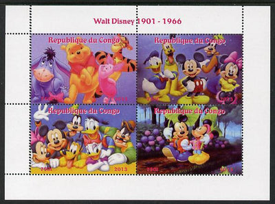 Congo 2013 Walt Disney Characters #3 perf sheetlet containing four values unmounted mint. Note this item is privately produced and is offered purely on its thematic appeal