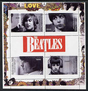 Touva 1996 The Beatles perf sheetlet containing 4 values & 2 labels with perforations misplaced unmounted mint