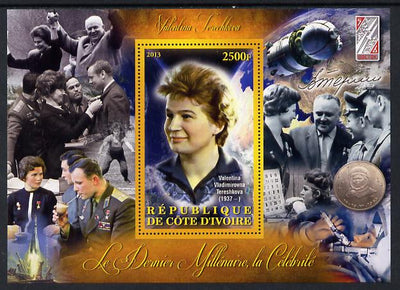 Ivory Coast 2013 Celebrities of the last Millennium - Valentina Tereshkova (first woman in Space) perf deluxe sheet containing one rectangular value unmounted mint
