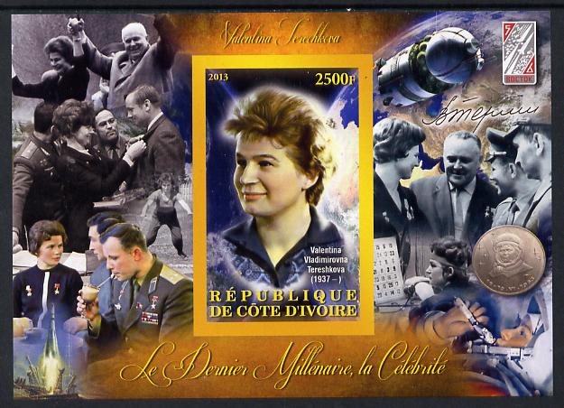 Ivory Coast 2013 Celebrities of the last Millennium - Valentina Tereshkova (first woman in Space) imperf deluxe sheet containing one rectangular value unmounted mint