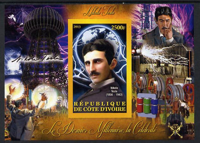 Ivory Coast 2013 Celebrities of the last Millennium - Nikola Tesla imperf deluxe sheet containing one rectangular value unmounted mint