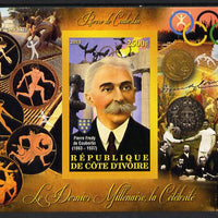 Ivory Coast 2013 Celebrities of the last Millennium - Pierre de Coubertin imperf deluxe sheet containing one rectangular value unmounted mint