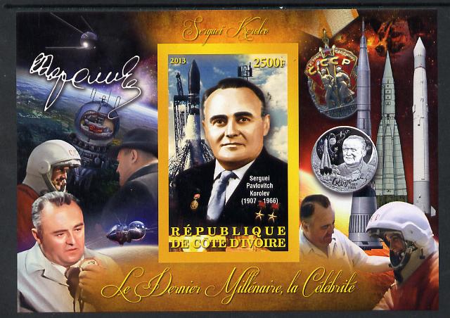 Ivory Coast 2013 Celebrities of the last Millennium - Sergei Korolev (rocket engineer) imperf deluxe sheet containing one rectangular value unmounted mint