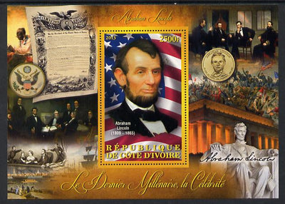 Ivory Coast 2013 Celebrities of the last Millennium - Abraham Lincoln perf deluxe sheet containing one rectangular value unmounted mint