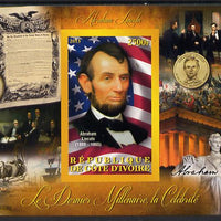 Ivory Coast 2013 Celebrities of the last Millennium - Abraham Lincoln imperf deluxe sheet containing one rectangular value unmounted mint