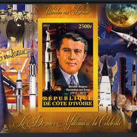 Ivory Coast 2013 Celebrities of the last Millennium - Wernher von Braun (rocket engineer) imperf deluxe sheet containing one rectangular value unmounted mint