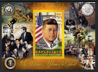 Ivory Coast 2013 Celebrities of the last Millennium - John F Kennedy imperf deluxe sheet containing one rectangular value unmounted mint