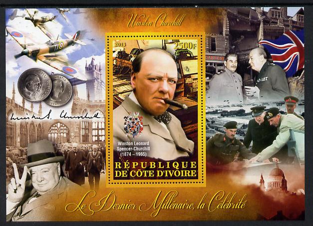 Ivory Coast 2013 Celebrities of the last Millennium - Winston Churchill perf deluxe sheet containing one rectangular value unmounted mint