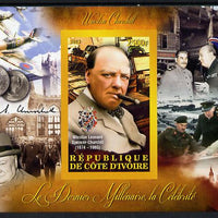 Ivory Coast 2013 Celebrities of the last Millennium - Winston Churchill imperf deluxe sheet containing one rectangular value unmounted mint