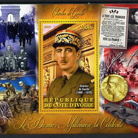 Ivory Coast 2013 Celebrities of the last Millennium - Charles de Gaulle perf deluxe sheet containing one rectangular value unmounted mint