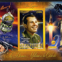 Ivory Coast 2013 Celebrities of the last Millennium - Yuro Gagarin imperf deluxe sheet containing one rectangular value unmounted mint