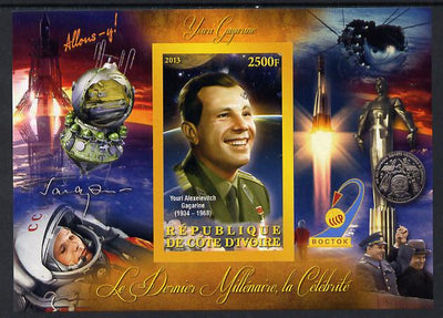 Ivory Coast 2013 Celebrities of the last Millennium - Yuro Gagarin imperf deluxe sheet containing one rectangular value unmounted mint