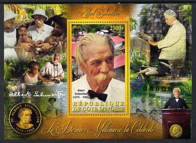 Ivory Coast 2013 Celebrities of the last Millennium - Albert Schweitzer perf deluxe sheet containing one rectangular value unmounted mint
