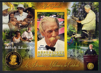 Ivory Coast 2013 Celebrities of the last Millennium - Albert Schweitzer imperf deluxe sheet containing one rectangular value unmounted mint