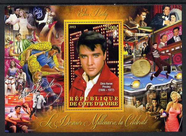 Ivory Coast 2013 Celebrities of the last Millennium - Elvis Presley perf deluxe sheet containing one rectangular value unmounted mint