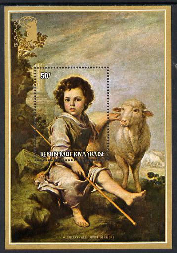 Rwanda 1975 Espana 75 Stamp Exhibition perf m/sheet (Divine Shepherd by Murillo) unmounted mint SG MS 641c