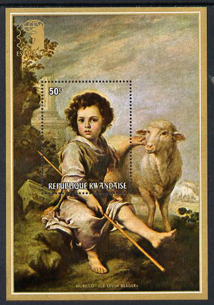 Rwanda 1975 Espana 75 Stamp Exhibition perf m/sheet (Divine Shepherd by Murillo) unmounted mint SG MS 641c