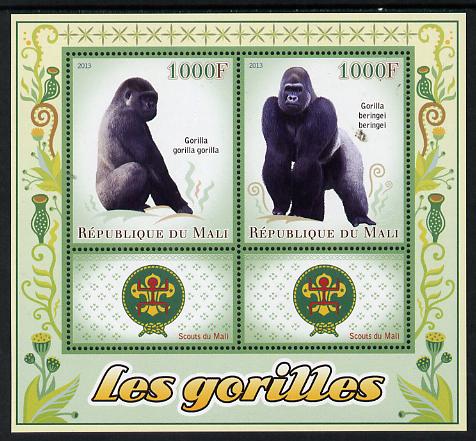 Mali 2013 Gorillas perf sheetlet containing two values & two labels showing Scouts Badge unmounted mint